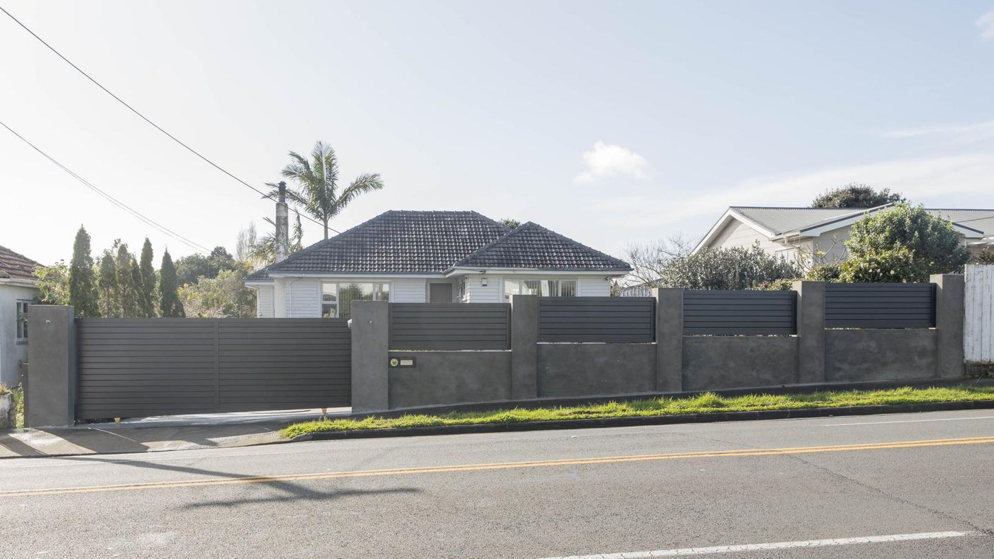 Aluminum Driveway Sliding Gate - Louvre Style - SLATE GRAY