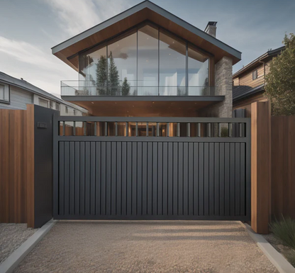 SLTG Aluminium Sliding Gate – Window Top Solid BLACK