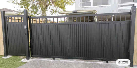 Aluminum Sliding Gate - Solid Top Window FGSL01 - BLACK
