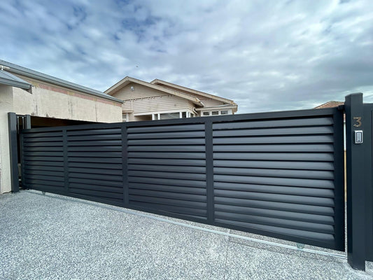 Aluminum Driveway Sliding Gate - Louvre Style - BLACK