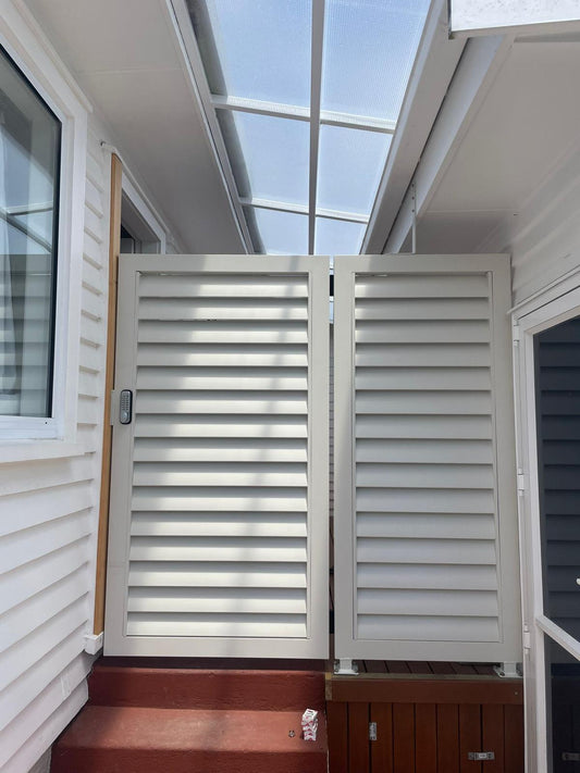 Aluminum Pedestrian Swing Gate - Louvre Style - WHITE