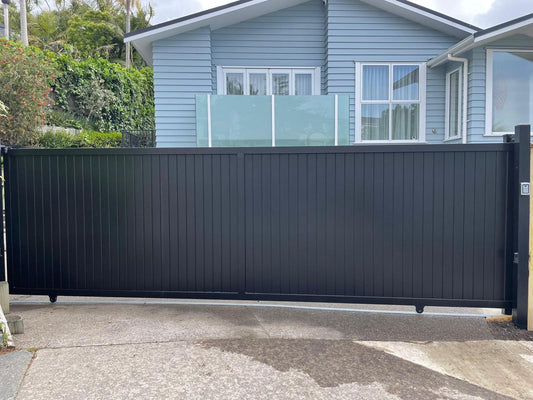 Aluminum Driveway Sliding Gate - Solid - BLACK