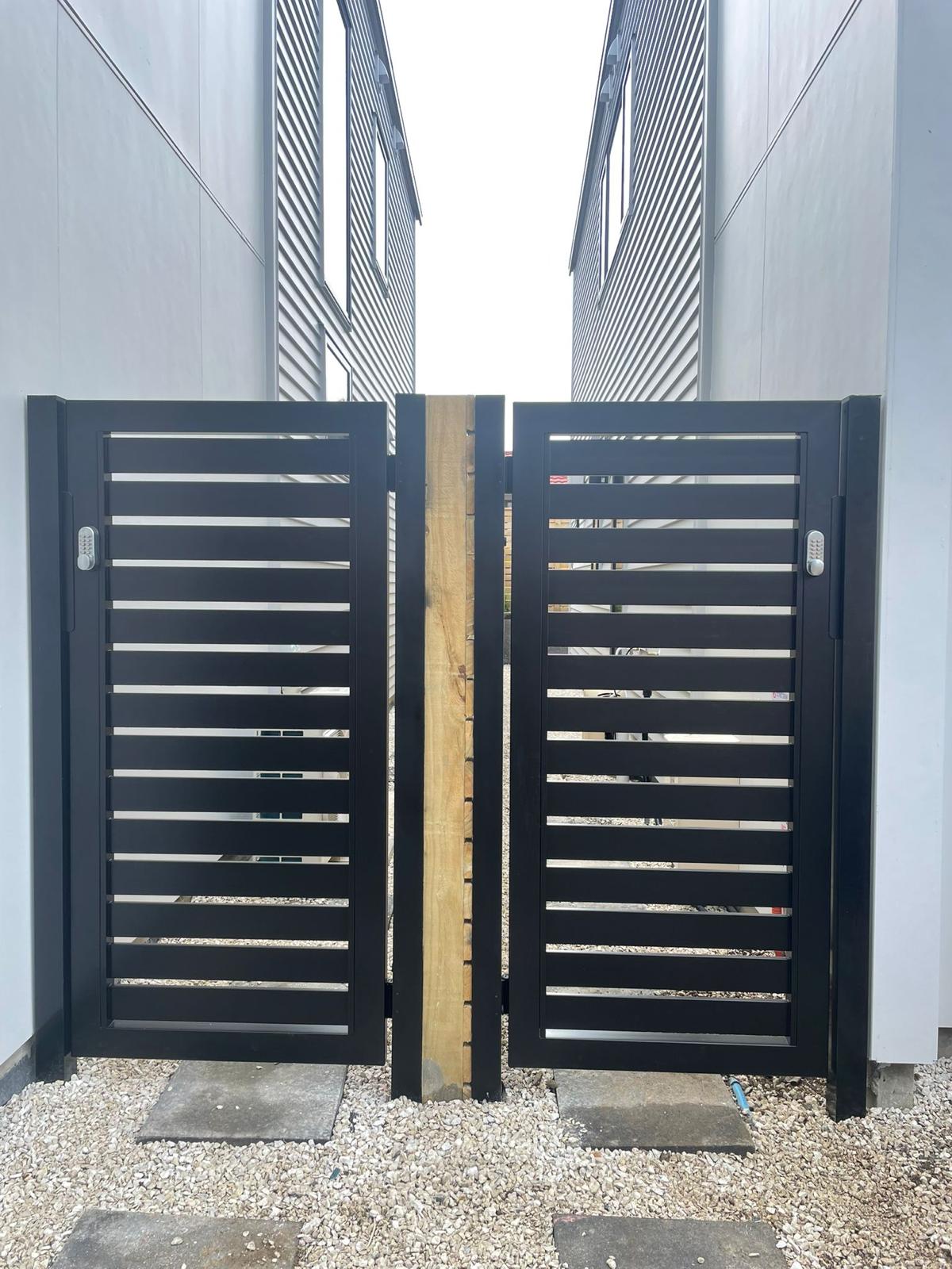 Aluminum Double Pedestrian Swing Gates - Louvre Style FGDS09 - BLACK