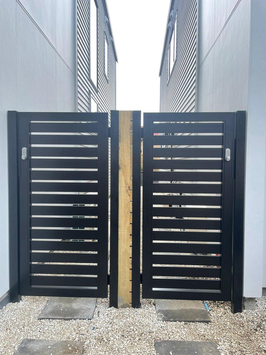 Aluminum Double Pedestrian Swing Gates - Louvre Style FGDS09 - BLACK