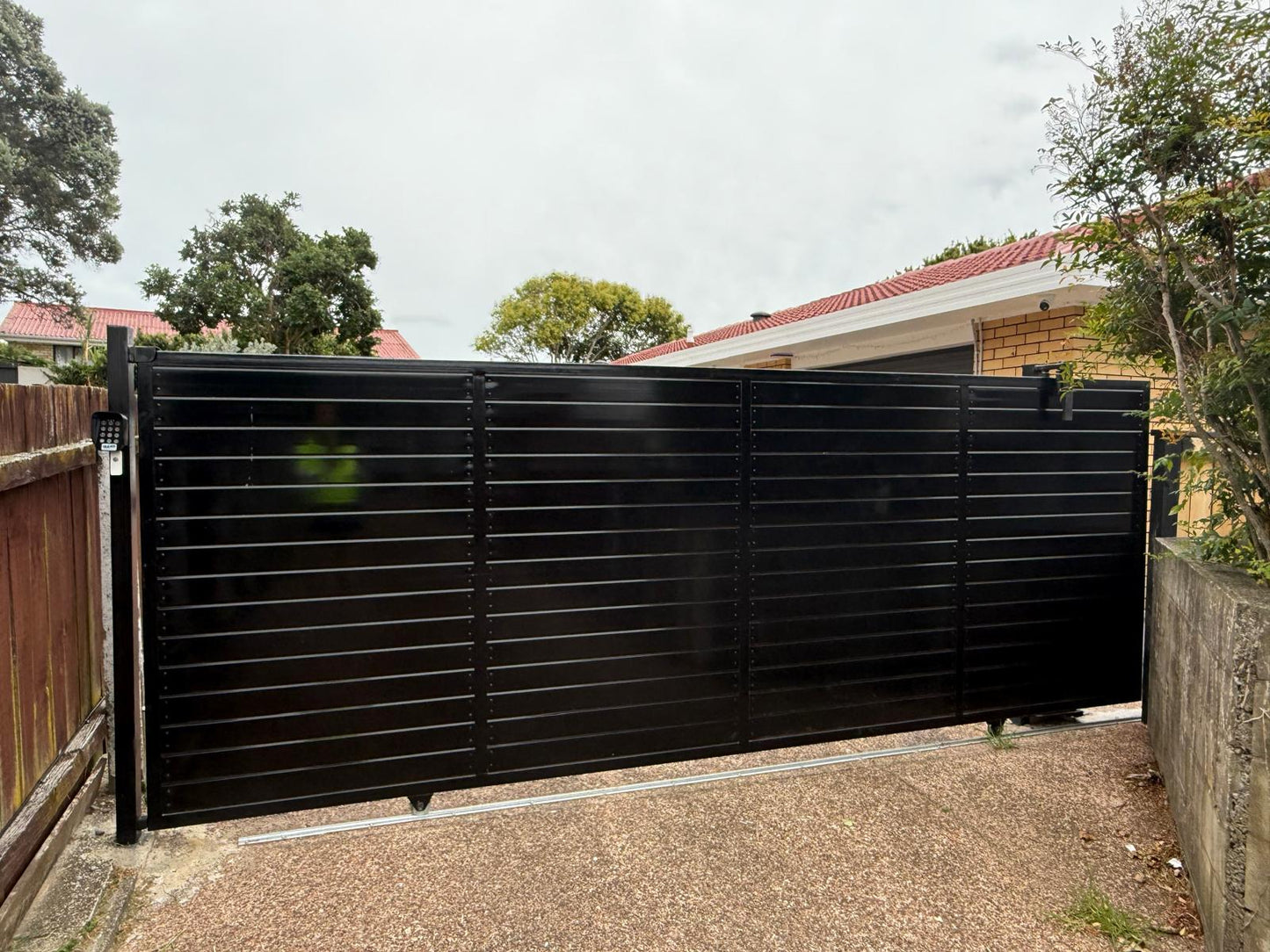 Steel Driveway Sliding Gate - Slat Style - BLACK